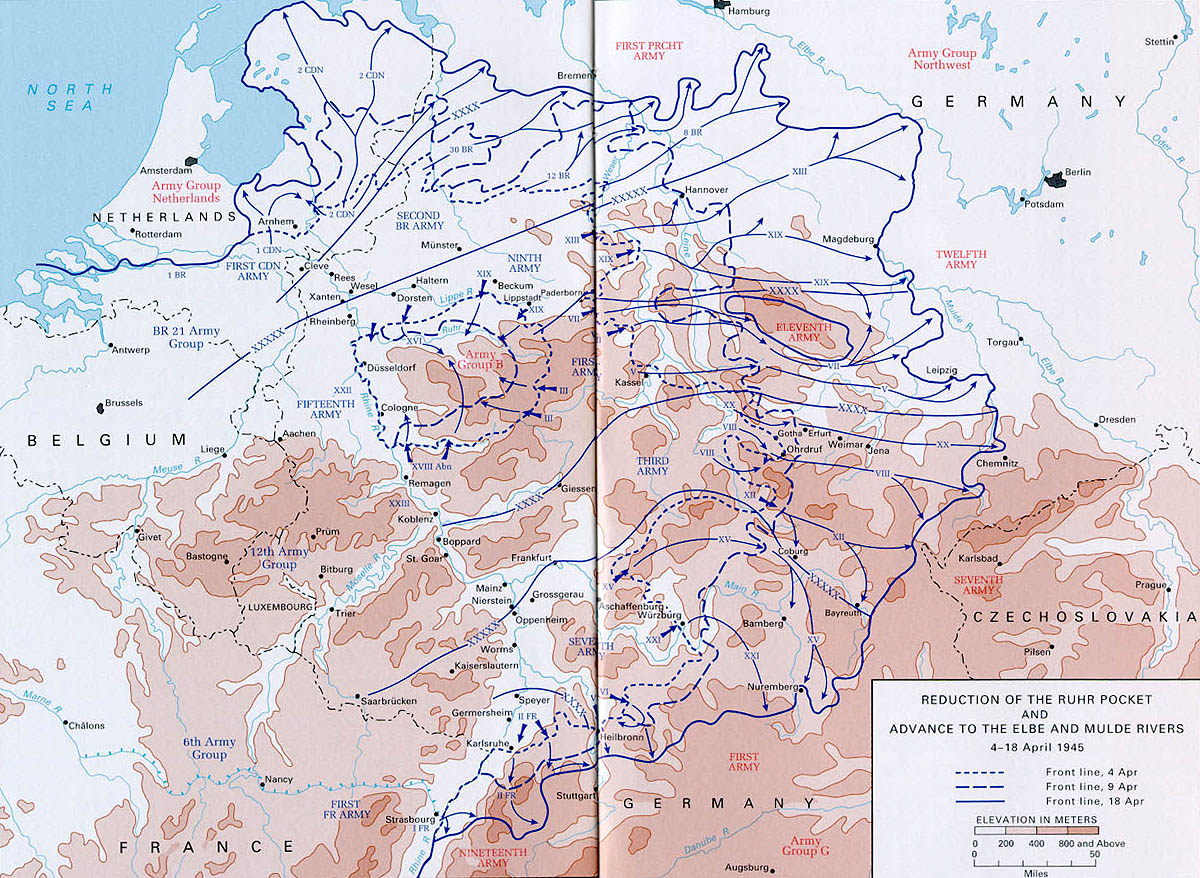 Reduction of the Ruhr Pocket and Advance to the Elbe and Mulde Rivers