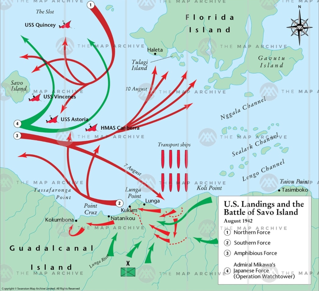 US Guadalcanal Landings and the Sea Battle of Savo Island