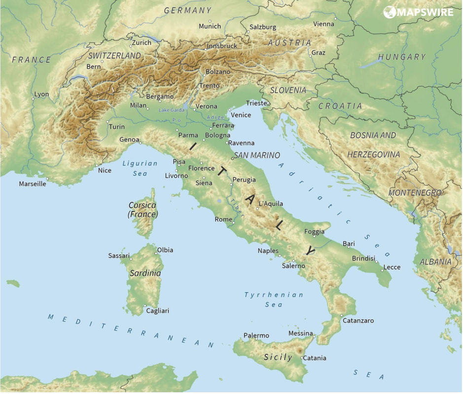 Physical Map of Italy