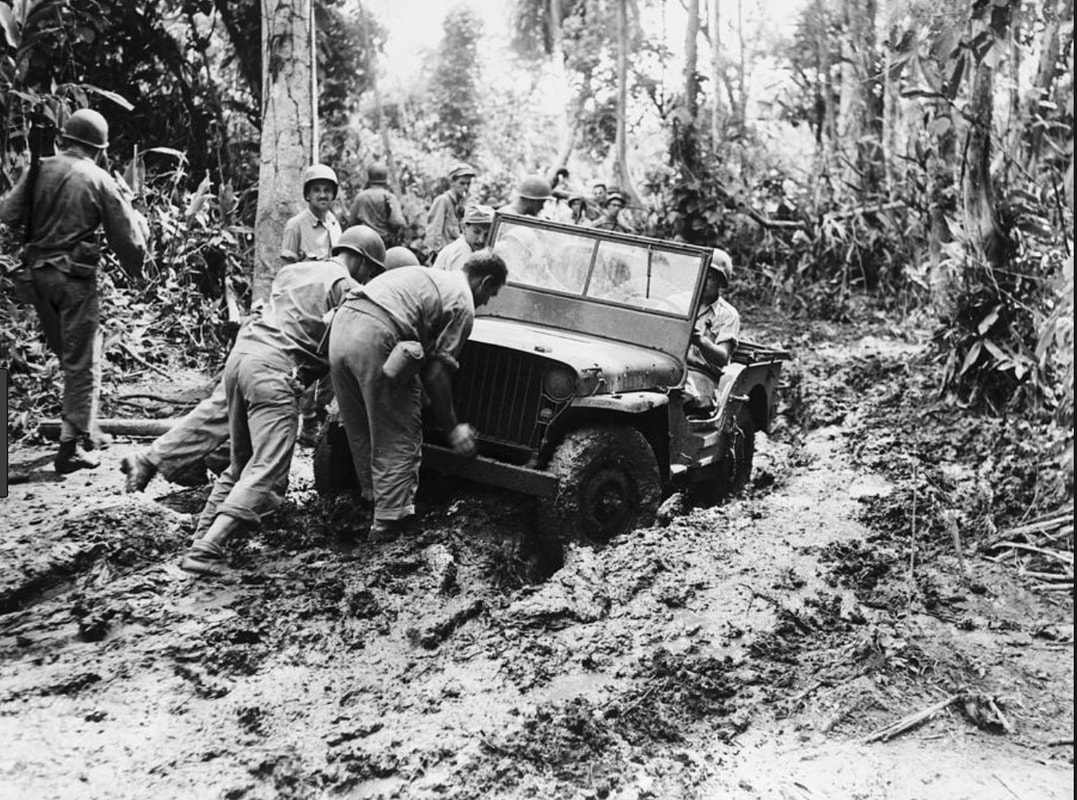 Mired Jeep on Guadalcanal